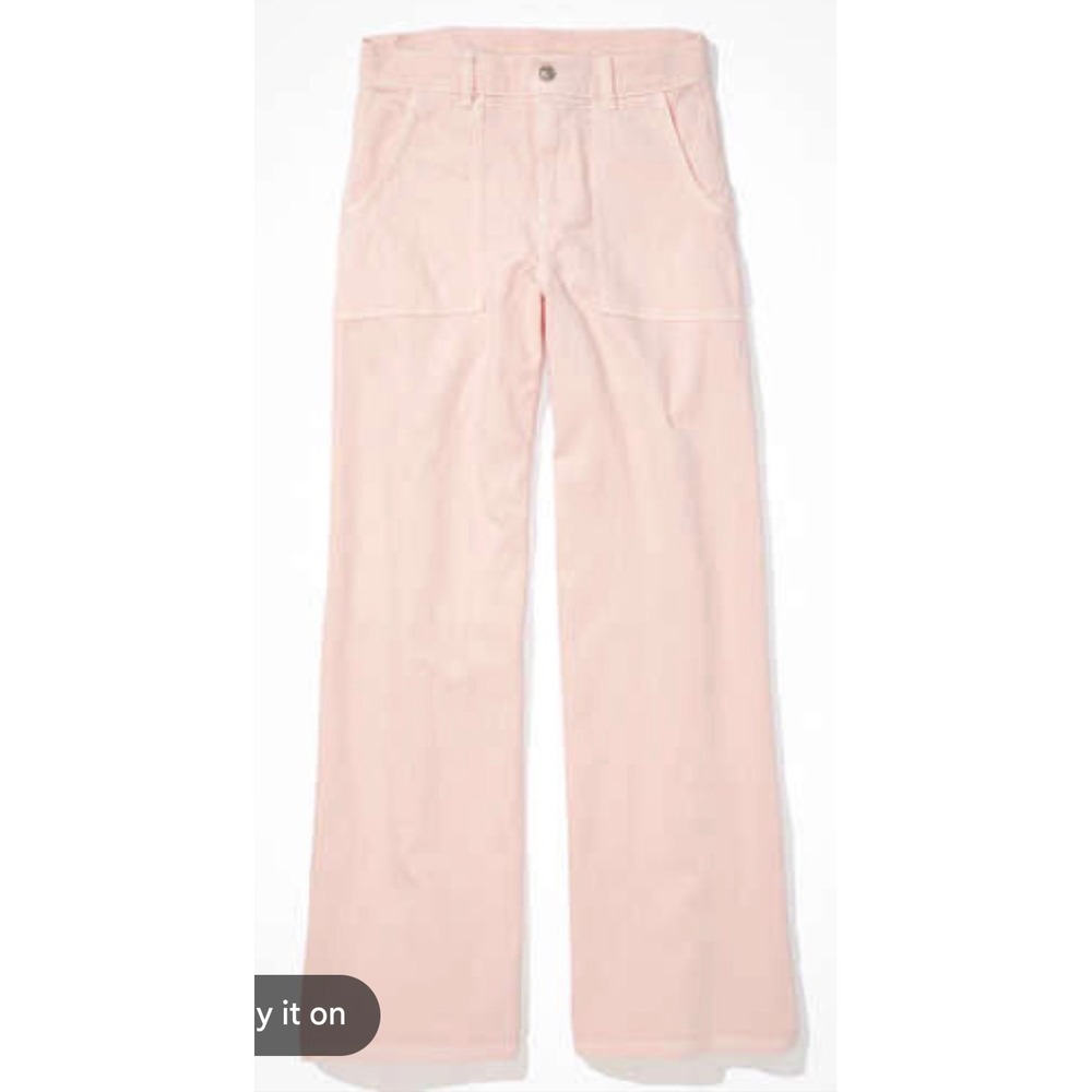 NWT American Eagle Super High-Rise Wide Leg Carpenter Pants Pink 10 Short 30w